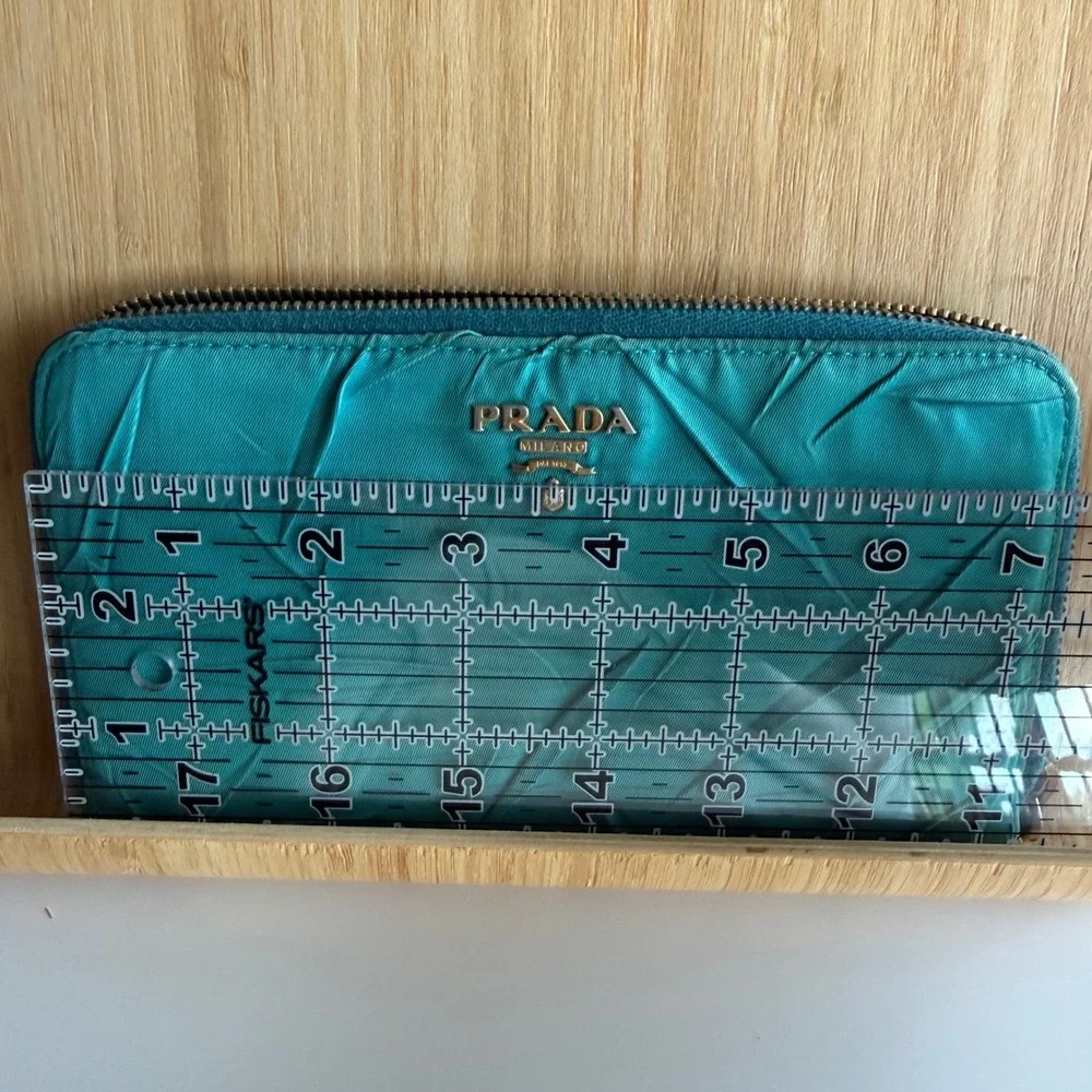 Prada Zip Around Wallet Vintage Pleated Designer Accessory OS 2000s Teal